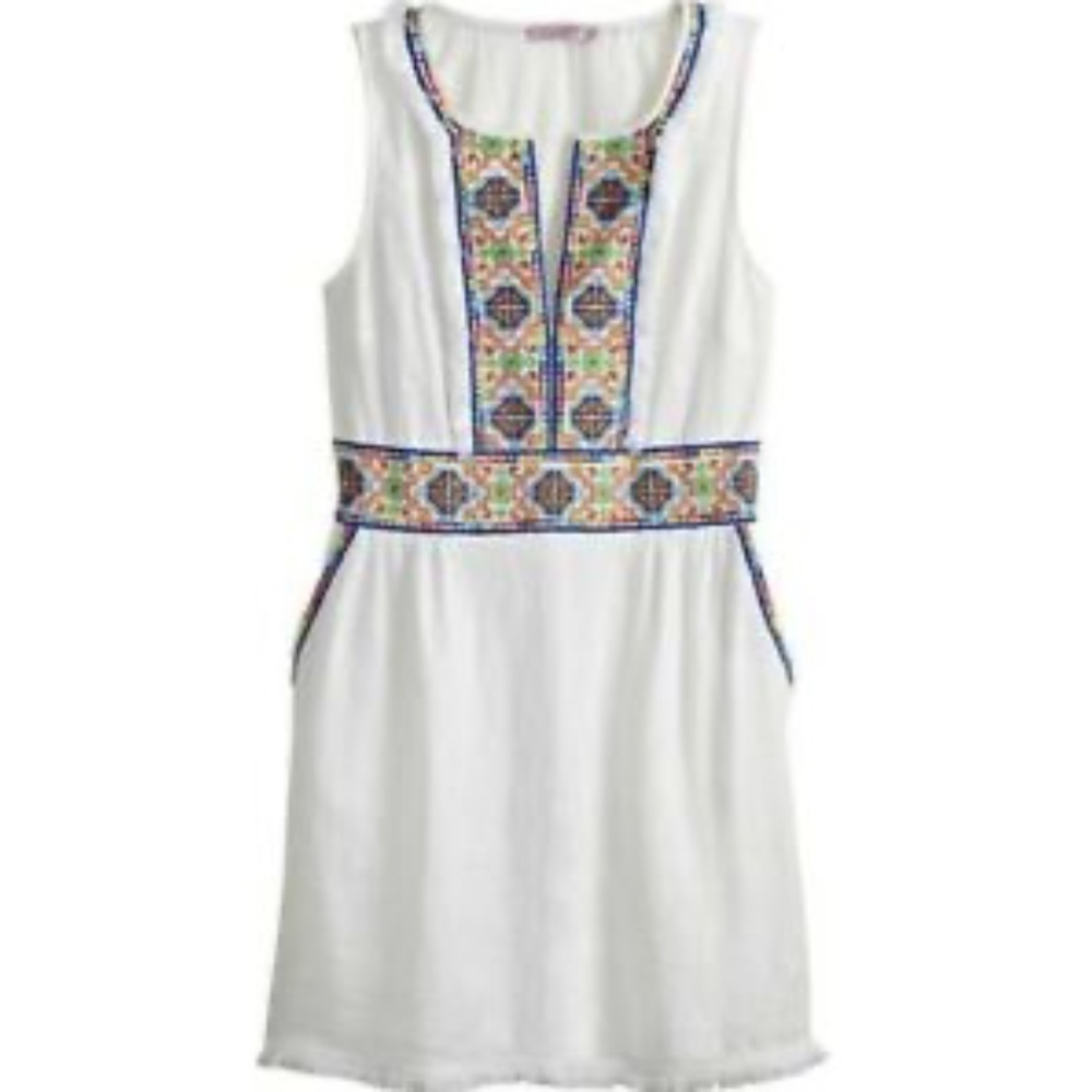Calypso St Barth Gamesa White Linen Embroidered Dress Resort Boho Beach